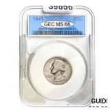 1945 25C Washington Quarter GEC MS68