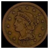 1851 Braided Hair Large Cent LIGHTLY CIRCULATED