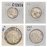 [4]1932-1943 Washington 25C & Walking Lib. 50C
