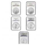 2008-2012 GEM BU American Silver Eagle Lot [5 Coin