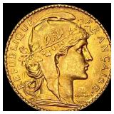 1910 French 20 Francs Rooster Coin GEM BU