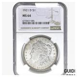 1921-D Morgan Silver Dollar NGC MS64