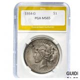 1934-D Peace Dollar PGA MS65