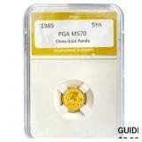 1989 5 Yuan China Gold Panda PGA MS70