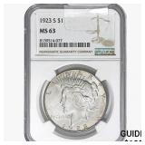 1923-S Silver Peace Dollar NGC MS63