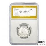 1862 25C PGA MS64 PL