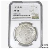 1921-D Morgan Silver Dollar NGC MS64