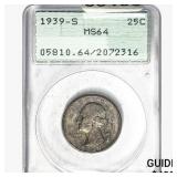 1939-S Washington Silver Quarter PCGS MS64