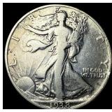 1938-D Silver Half Dollar Walking Liberty NEARLY U