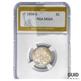 1936-S Buffalo Nickel PGA MS64