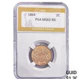 1864 Two Cent Piece PGA MS63 RD