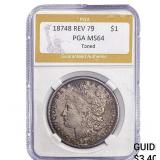 18748 REV 79 Morgan Silver Dollar PGA MS64 Toned