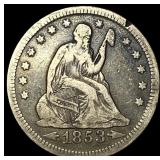 1853 Arrows Seated Liberty Silver Quarter ABOUT UN