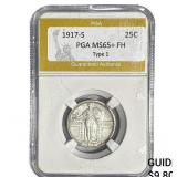 1917-S Standing Liberty Quarter PGA MS65+ FH Type