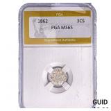1862 Silver Three Cent PGA MS65
