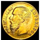 1865 Mexico Gold 1 Peso Maximilian CHOICE BU