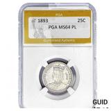 1893 Isabella Silver Quarter PGA MS64 PL