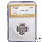 1867 Nickel Three Cent PGA MS64