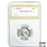1943-P Jefferson Nickel PGA MS67+ FS