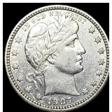 1907-S Silver Barber Quarter CLOSELY UNCIRCULATED
