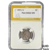 1931-S Wheat Cent PGA MS63 BN