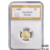 1998 1/10oz $5 Gold Eagle PGA MS70