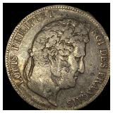 1837 Silver 5 Francs ABOUT UNCIRCULATED