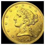 1904 Liberty Head Half Eagle $5 Gold CLOSELY UNCIR
