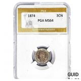 1874 Nickel Three Cent PGA MS64
