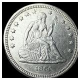 1860 Seated Liberty Silver Quarter CLOSELY UNCIRCU
