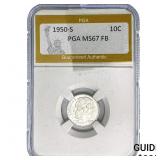 1950-S Roosevelt Dime PGA MS67 FB