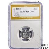 1862 Seated Liberty Dime PGA PR64 CAM