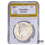 1921 Silver Peace Dollar PGA MS64 High Relief