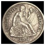 1861-S Silver Seated Liberty Dime NEARLY UNCIRCULA