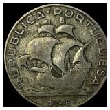 1949 Portugal Silver 500 Cent NEARLY UNCIRCULATED