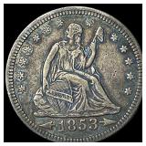 1853 Arrows Seated Liberty Silver Quarter  NEARLY