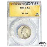 1932-D Washington Silver Quarter ANACS VF30