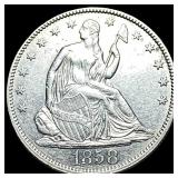 1858 Silver Half Dollar (Seated Liberty) CLOSELY U