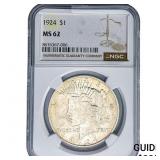 1924 Silver Peace Dollar NGC MS62