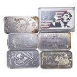 [6] 1oz SIlver Bars Various Designs