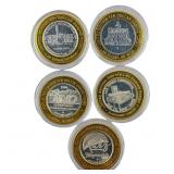 [5 Coins] .60oz Silver $10 Various Casino Tokens