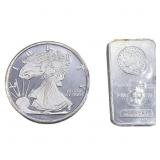 [2]5 T oz Morgan Silver Bar/Silver Eagle Round