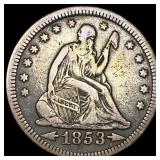 1853 Arrows Seated Liberty Silver Quarter ABOUT UN
