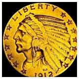 1912-S Indian Head Gold Half Eagle $5 CLOSELY  UN