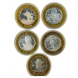 [5 Coins] .60oz Silver $10 Various Casino Tokens