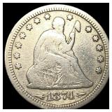 1874-S Silver Seated Liberty Quarter LIGHTLY CIRCU