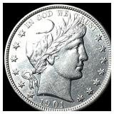 1901 Silver Barber Half Dollar CLOSELY UNCIRCULATE