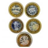 [5 Coins] .60oz Silver $10 Various Casino Tokens