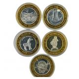 [5 Coins] .60oz Silver $10 Various Casino Tokens
