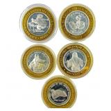 [5 Coins] .60oz Silver $10 Various Casino Tokens